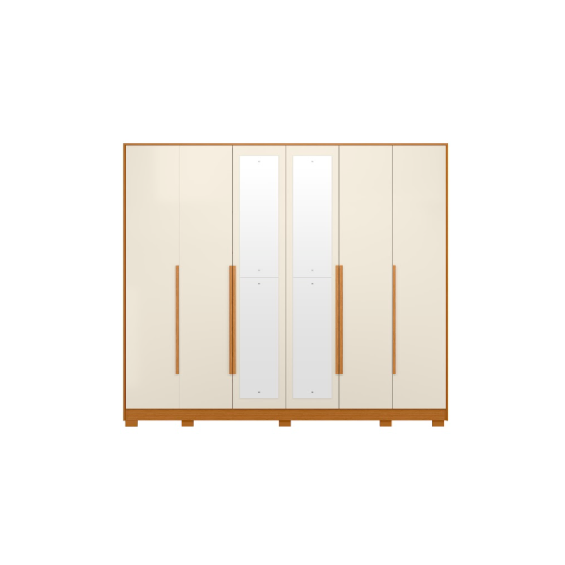 Roupeiro Albatroz Fascinio 6 Portas 6 Gavetas com 4 Espelho Cinamomo/Off White