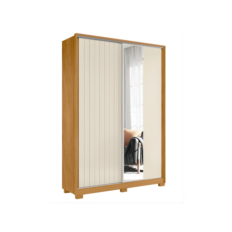 Roupeiro Albatroz Frizatto 2 Portas de Correr com Espelho 3 Gavetas Cinamomo/Off White Flex-e458b93a-8cdd-4dc1-8b13-175812425274