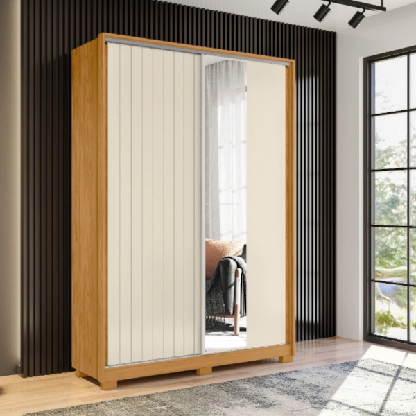 Roupeiro Albatroz Frizatto 2 Portas de Correr com Espelho 3 Gavetas Cinamomo/Off White Flex-7483f98c-08a2-4c93-9555-3054c4626e3f