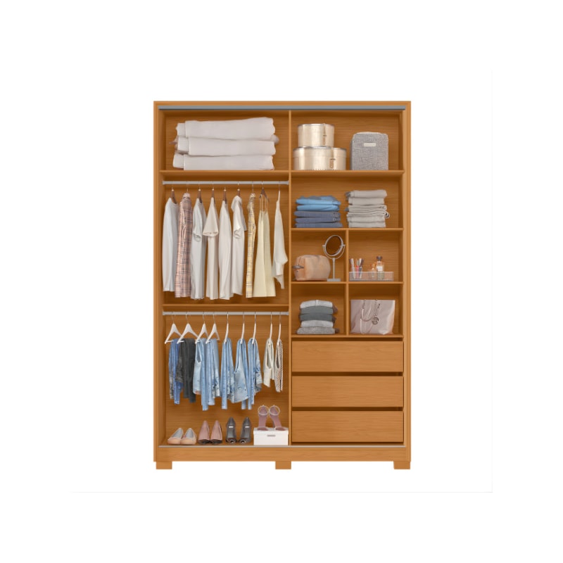 Roupeiro Albatroz Frizatto 2 Portas de Correr com Espelho 3 Gavetas Cinamomo/Off White Flex-48a124e8-da3f-4da0-98d3-8a26dc1d583b