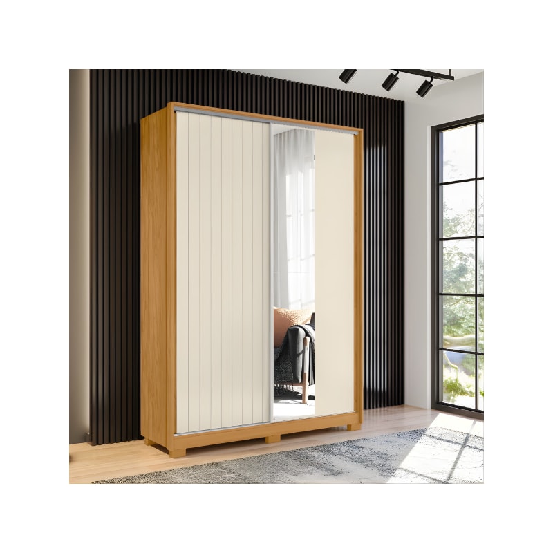 Roupeiro Albatroz Frizatto 2 Portas de Correr com Espelho 3 Gavetas Cinamomo/Off White Flex-3988a09e-2f57-4e63-a94d-bf9eb9fe4056