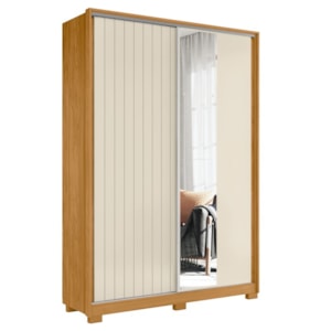 Roupeiro Albatroz Frizatto 2 Portas de Correr com Espelho 3 Gavetas Cinamomo/Off White Flex