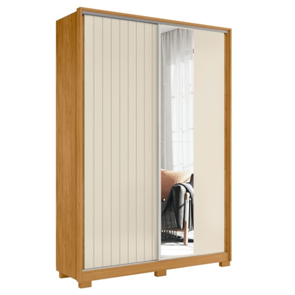 Roupeiro Albatroz Frizatto 2 Portas de Correr com Espelho 3 Gavetas Cinamomo/Off White Flex-8f3eacbb-5b40-4bf7-96fa-3abf7382614e