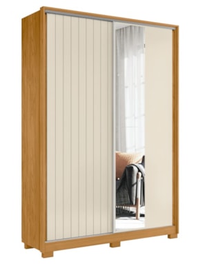 Roupeiro Albatroz Frizatto 2 Portas de Correr com Espelho 3 Gavetas Cinamomo/Off White Flex