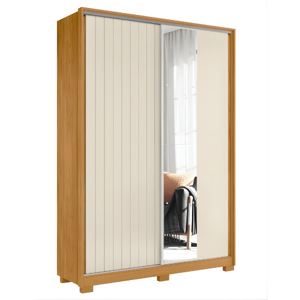 Roupeiro Albatroz Frizatto 2 Portas de Correr com Espelho 3 Gavetas Cinamomo/Off White Flex-4704f82e-fc73-482b-8bd4-088ad4a7b301
