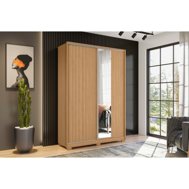 Roupeiro Albatroz Frizatto 2 Portas de Correr com Espelho 3Gavetas Nature/Titanium Flex