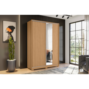 Roupeiro Albatroz Frizatto 2 Portas de Correr com Espelho 3Gavetas Nature/Titanium Flex