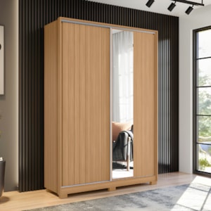 Roupeiro Albatroz Frizatto 2 Portas de Correr com Espelho 3Gavetas Nature/Titanium Flex