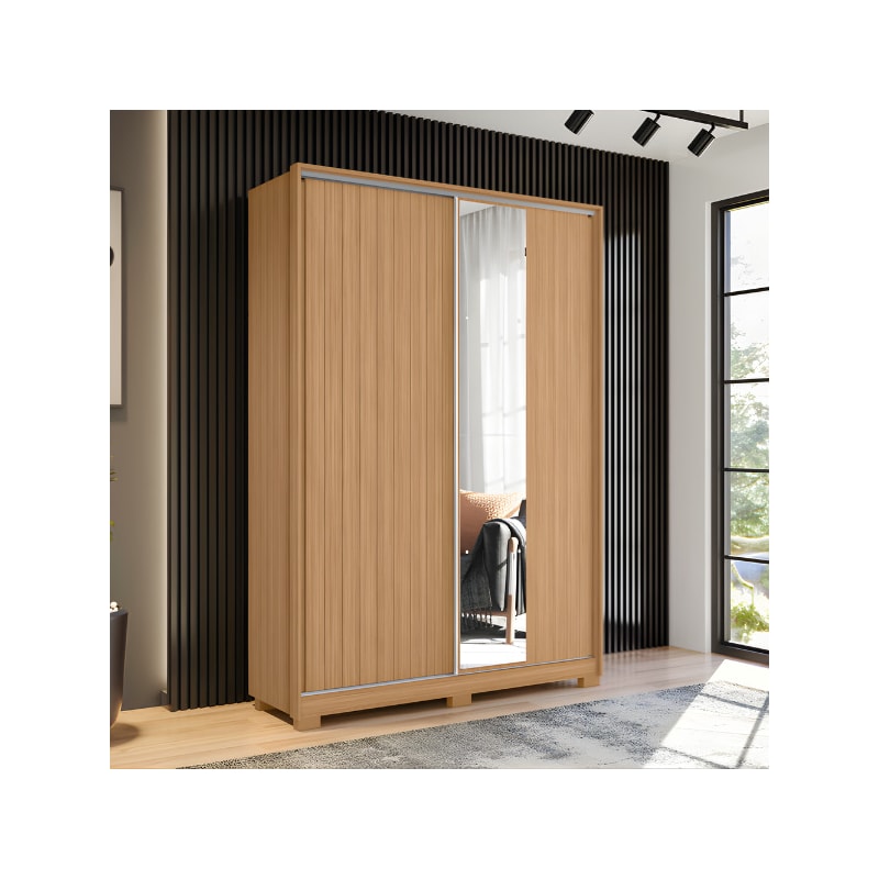 Roupeiro Albatroz Frizatto 2 Portas de Correr com Espelho 3Gavetas Nature/Titanium Flex-296ef574-f288-4e2c-a59a-e085273657b2