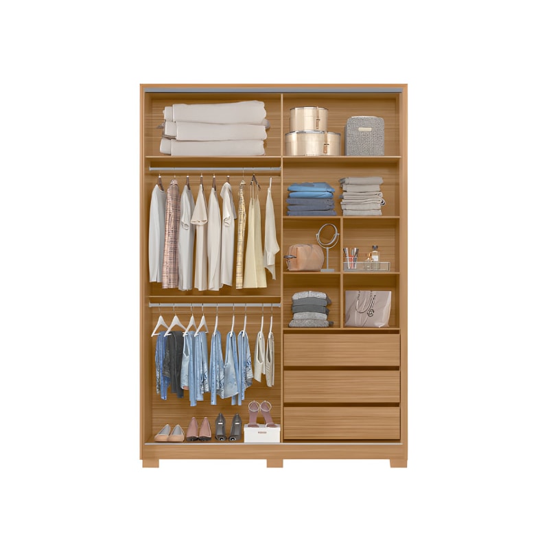 Roupeiro Albatroz Frizatto 2 Portas de Correr com Espelho 3Gavetas Nature/Titanium Flex-21f869d3-6342-404a-90c9-c6b6851d47d6