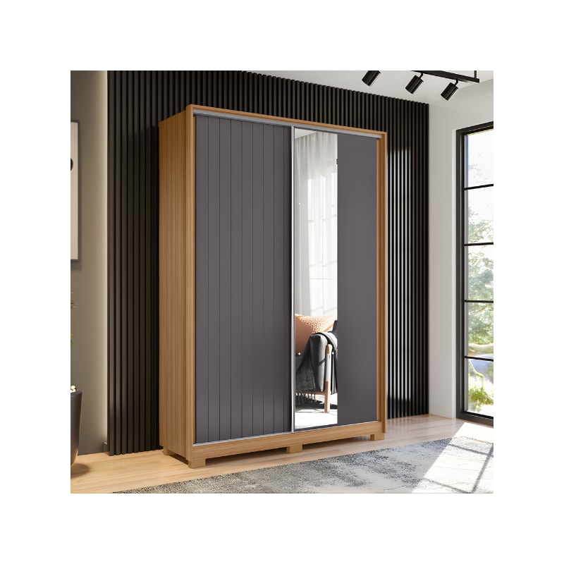 Roupeiro Albatroz Frizatto 2 Portas de Correr com Espelho 3Gavetas Nature/Titanium Flex-ba8baf35-fe6d-4617-9bbd-ddfa9a035b0b
