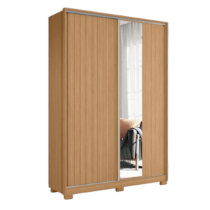 Roupeiro Albatroz Frizatto 2 Portas de Correr com Espelho 3Gavetas Nature/Titanium Flex