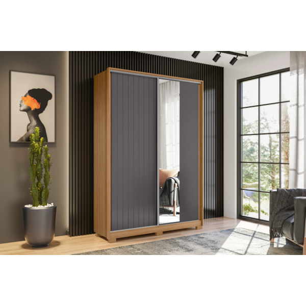 Roupeiro Albatroz Frizatto 2 Portas de Correr com Espelho 3Gavetas Nature/Titanium Flex-26701802-f1b3-4415-822e-251cd9f525f3