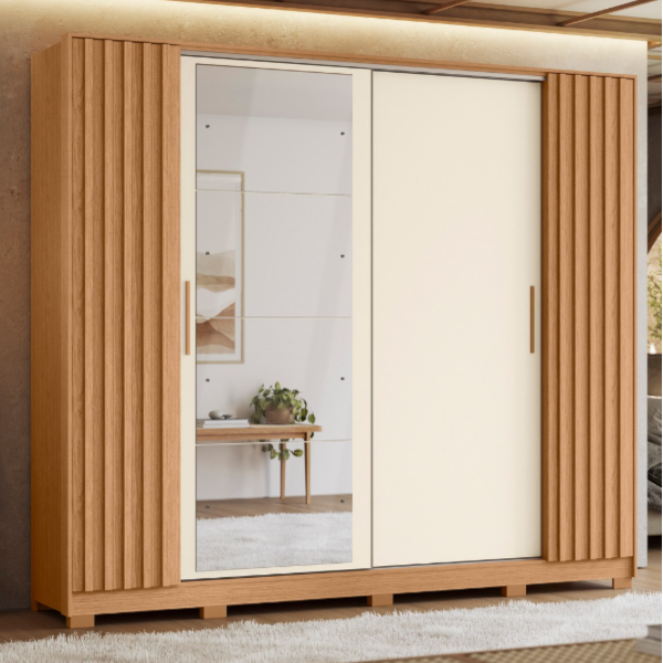 Roupeiro Albatroz Jacaranda 2 Portas de Correr 4 Gavetas com 4 Espelho Freijo/Off White Flex-c43ff88b-e483-4f5c-b600-059d17309d87