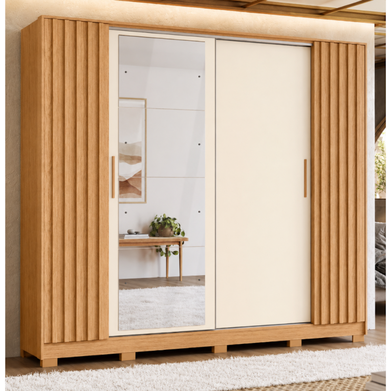 Roupeiro Albatroz Jacaranda 2 Portas de Correr 4 Gavetas com 4 Espelho Freijo/Off White Flex-ce2668a7-bdc3-455f-bdab-bebbaecdeb82