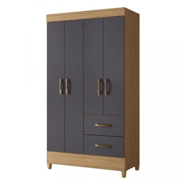 Roupeiro Albatroz Mobi 4 Portas 2 Gaveta Nature/Titanium Interno Branco-489bf1b1-aa75-4e1f-bef4-d6d174f92e37