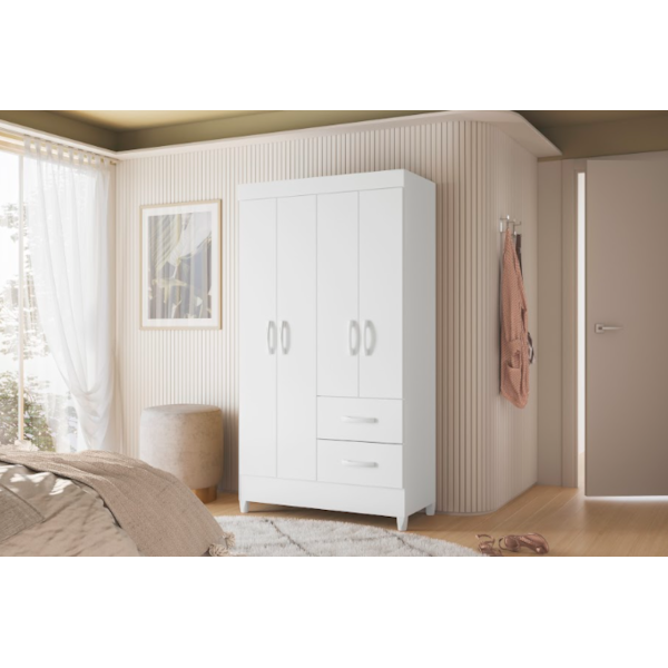 Roupeiro Albatroz Mobi 4 Portas 2 Gavetas Branco Fosco Liso/Biflex-ee3fad96-029b-4948-8fa4-5cca9ba05b7f