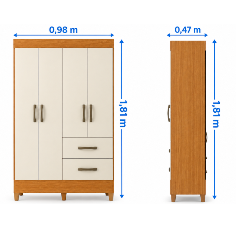 Roupeiro Albatroz Mobi 4 Portas 2 Gavetas Cinamomo/Off White com Interior Branco-8a817e0e-68af-4fa3-887a-c98658a65dfc
