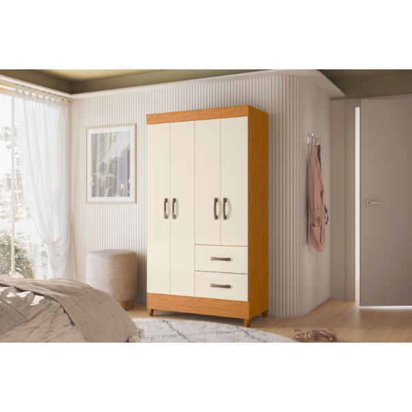 Roupeiro Albatroz Mobi 4 Portas 2 Gavetas Cinamomo/Off White Interno Branco-98fc578e-d8e7-4871-b964-3c9973c361f9