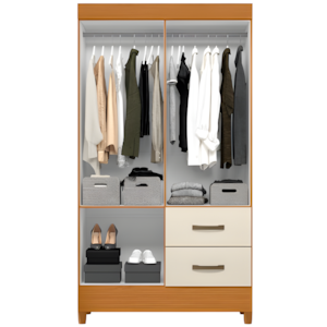 Roupeiro Albatroz Mobi 4 Portas 2 Gavetas Cinamomo/Off White Interno Branco