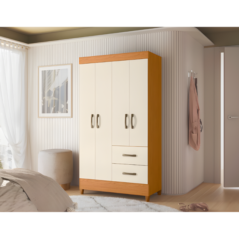 Roupeiro Albatroz Mobi 4 Portas 2 Gavetas Cinamomo/Off White Interno Branco-50b42c89-3c60-4b11-a36c-420db1f9652b