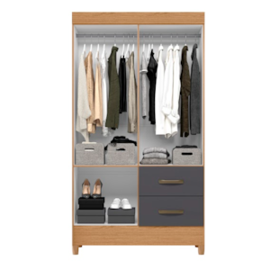 Roupeiro Albatroz Mobi 4 Portas 2 Gavetas Freijo/Titanium Interno Branco
