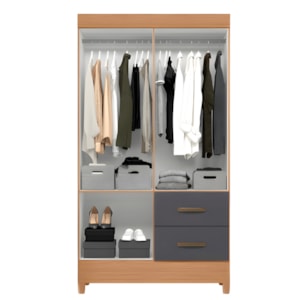 Roupeiro Albatroz Mobi 4 Portas 2 Gavetas Freijo/Titanium Interno Branco