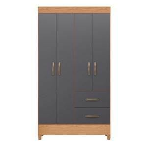 Roupeiro Albatroz Mobi 4 Portas 2 Gavetas Freijo/Titanium Interno Branco