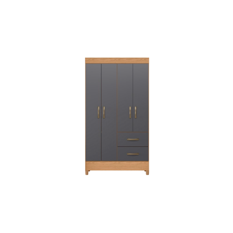 Roupeiro Albatroz Mobi 4 Portas 2 Gavetas Freijo/Titanium Interno Branco