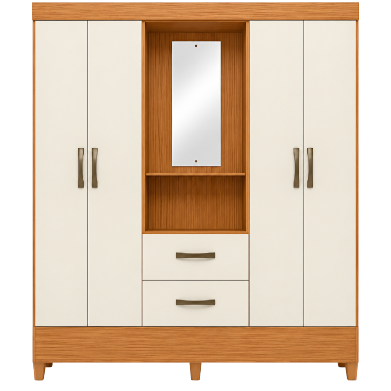 Roupeiro Albatroz Mobi Capela 4 Portas 2 Gavetas com Espelho Incluso Cinamomo/Off White-c0f4b381-6ba5-47fc-8ede-29da7da92d15