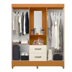 Roupeiro Albatroz Mobi Capela 4 Portas 2 Gavetas com Espelho Incluso de 0,66X0,24 Cinamomo/Off White