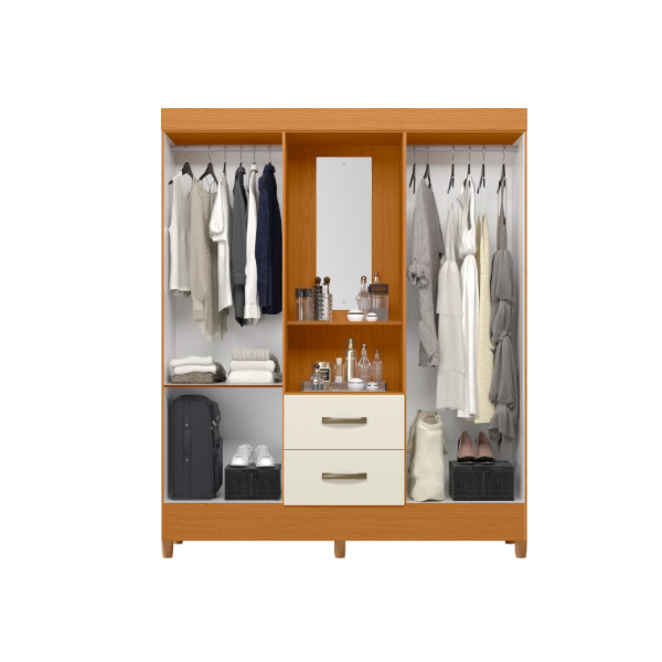 Roupeiro Albatroz Mobi Capela 4 Portas 2 Gavetas com Espelho Incluso de 0,66X0,24 Cinamomo/Off White-649c4efc-0510-4b58-b691-7d56e0f8602f