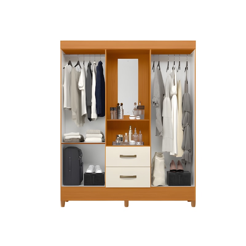 Roupeiro Albatroz Mobi Capela 4 Portas 2 Gavetas com Espelho Incluso de 0,66X0,24 Cinamomo/Off White-8d18007d-e09b-484c-bb59-54b89ac87f6e
