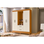 Roupeiro Albatroz Mobi Capela 4 Portas 2 Gavetas com Espelho Incluso de 0,66X0,24 Cinamomo/Off White