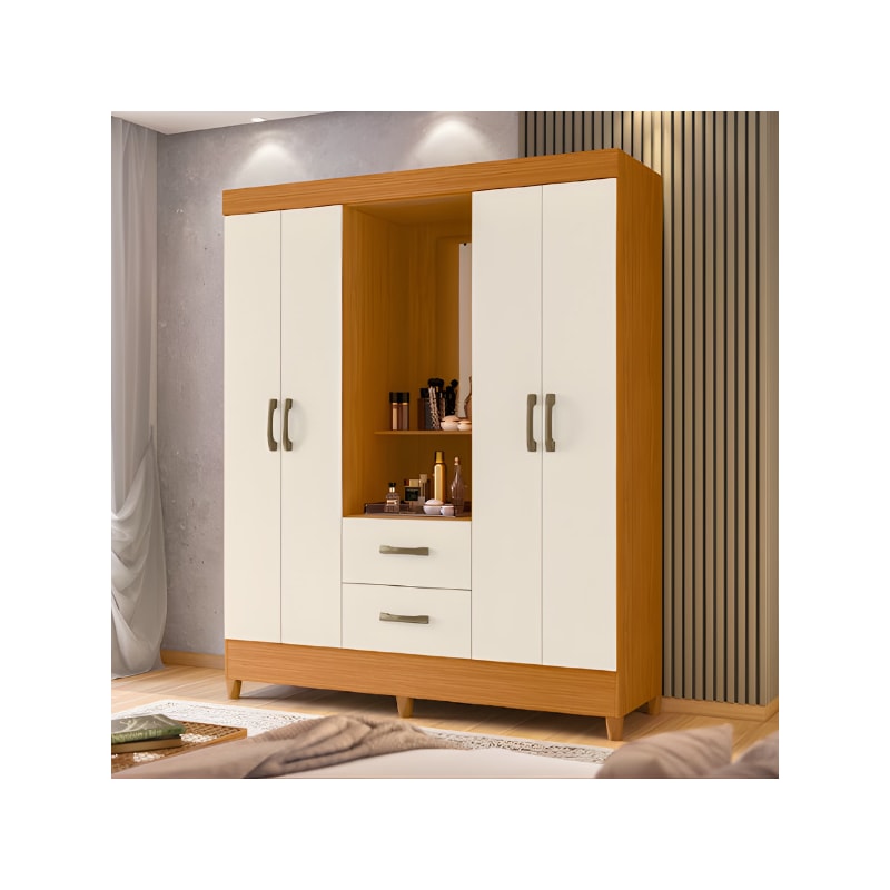 Roupeiro Albatroz Mobi Capela 4 Portas 2 Gavetas com Espelho Incluso de 0,66X0,24 Cinamomo/Off White-2d4f3ae5-69bf-44b6-ba15-331ef5119e28