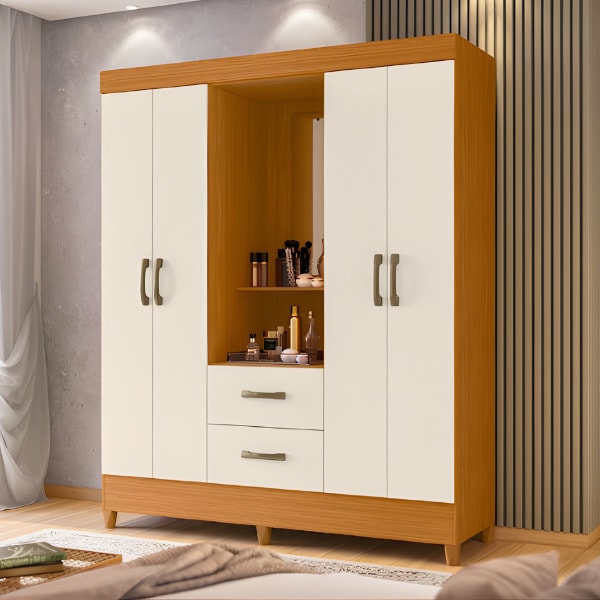 Roupeiro Albatroz Mobi Capela 4 Portas 2 Gavetas com Espelho Incluso de 0,66X0,24 Cinamomo/Off White-21f4542d-8bdf-48f6-9e46-b646606bc1fd