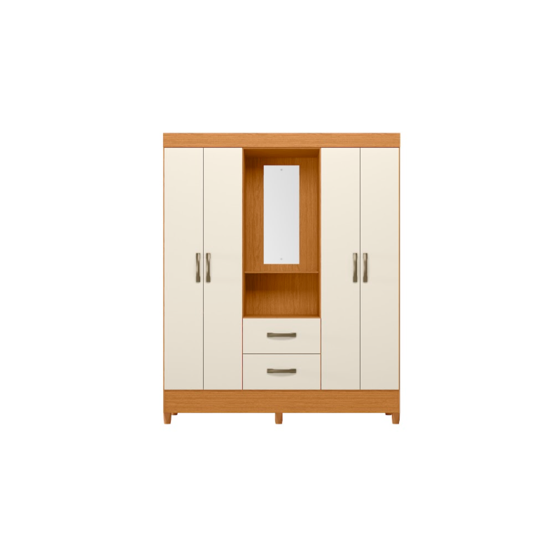 Roupeiro Albatroz Mobi Capela 4 Portas 2 Gavetas com Espelho Incluso de 0,66X0,24 Cinamomo/Off White