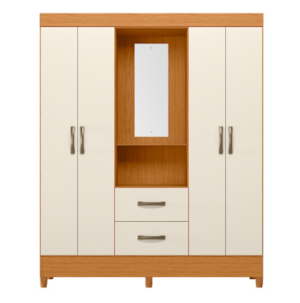 Roupeiro Albatroz Mobi Capela 4 Portas 2 Gavetas com Espelho Incluso de 0,66X0,24 Cinamomo/Off White