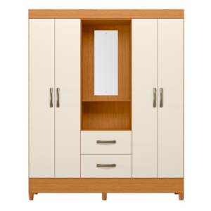 Roupeiro Albatroz Mobi Capela 4 Portas 2 Gavetas com Espelho Incluso de 0,66X0,24 Cinamomo/Off White