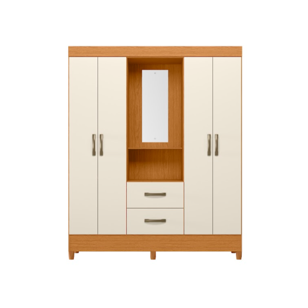 Roupeiro Albatroz Mobi Capela 4 Portas 2 Gavetas com Espelho Incluso de 0,66X0,24 Cinamomo/Off White-cc763992-4bfe-4e0f-806f-4c7a5da892f3