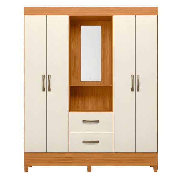 Roupeiro Albatroz Mobi Capela 4 Portas 2 Gavetas com Espelho Incluso de 0,66X0,24 Cinamomo/Off White-7fa16678-2c51-4925-bc85-e3cb80d0ee3b