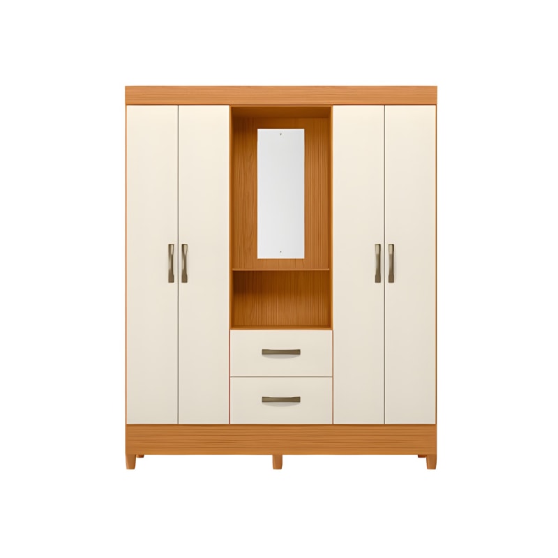 Roupeiro Albatroz Mobi Capela 4 Portas 2 Gavetas com Espelho Incluso de 0,66X0,24 Cinamomo/Off White-16f6221d-585d-4371-803f-90b69082402a