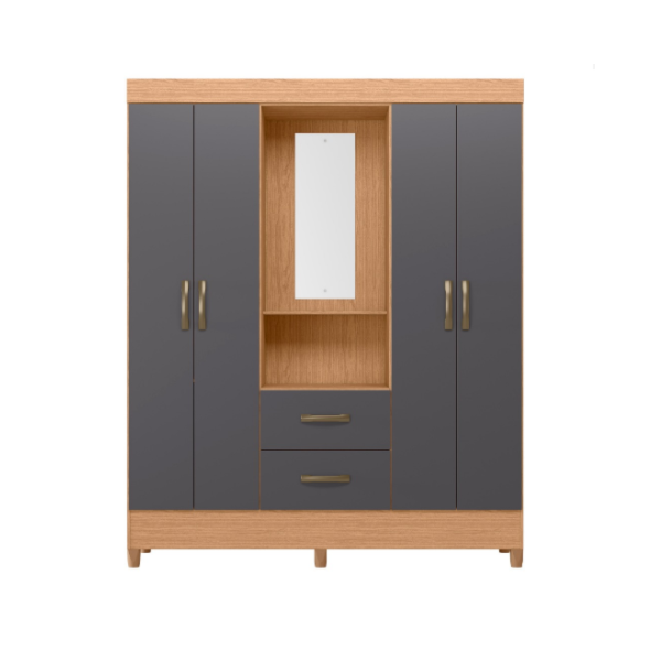 Roupeiro Albatroz Mobi Capela 4 Portas 2 Gavetas com Espelho Incluso de 0,66X0,24 Freijo/Titanium-23a7e011-2307-4c4e-bddd-418d129c937a