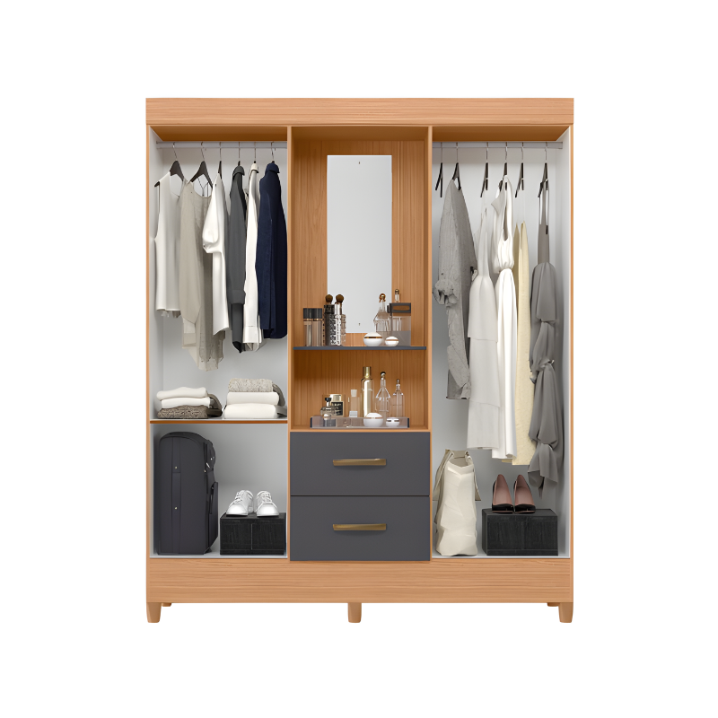 Roupeiro Albatroz Mobi Capela 4 Portas 2 Gavetas com Espelho Incluso de 0,66X0,24 Freijo/Titanium-9556c413-b030-4c11-b2c8-1244ea1b08c0