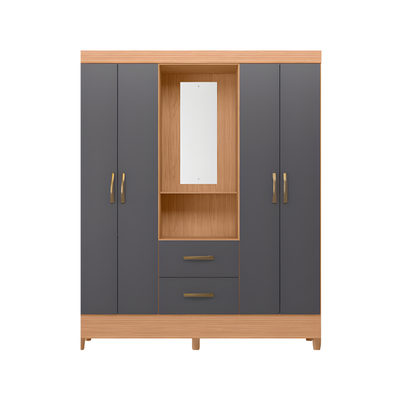 Roupeiro Albatroz Mobi Capela 4 Portas 2 Gavetas com Espelho Incluso de 0,66X0,24 Freijo/Titanium-a8137814-d84f-43cd-b1a9-99babdd4bcba