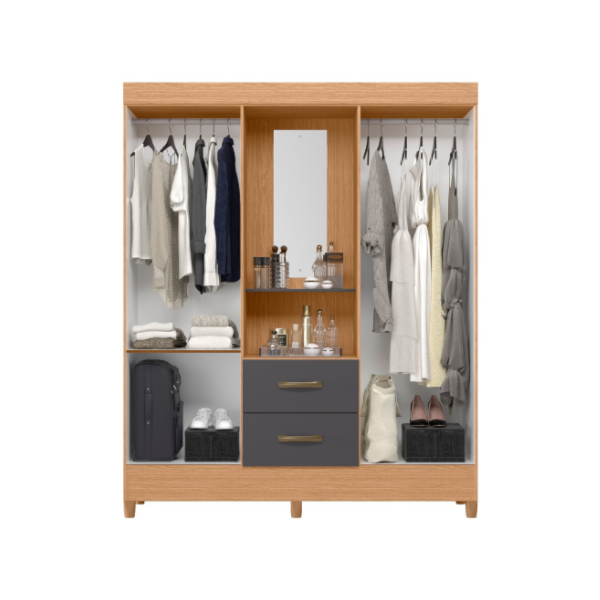 Roupeiro Albatroz Mobi Capela 4 Portas 2 Gavetas com Espelho Incluso de 0,66X0,24 Freijo/Titanium-7e51dedc-f4f9-4c00-947c-0357c23939ee