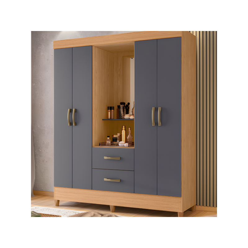 Roupeiro Albatroz Mobi Capela 4 Portas 2 Gavetas com Espelho Incluso de 0,66X0,24 Freijo/Titanium-59582ae7-94ab-43f8-af4d-70b51e6c71c9