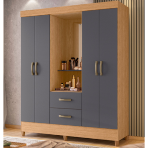 Roupeiro Albatroz Mobi Capela 4 Portas 2 Gavetas com Espelho Incluso de 0,66X0,24 Freijo/Titanium