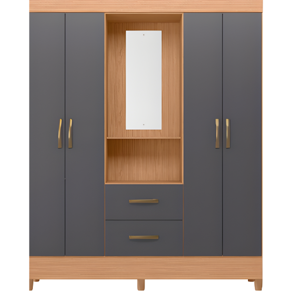 Roupeiro Albatroz Mobi Capela 4 Portas 2 Gavetas com Espelho Incluso de 0,66X0,24 Freijo/Titanium-32e997c9-3fe2-4b47-8abb-f194a37bf9d6