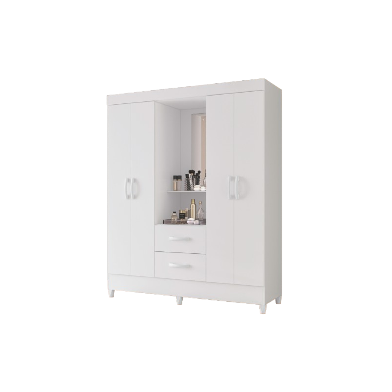 Roupeiro Albatroz Mobi Capela 4 Portas 2 Gavetas com Espelho Incluso de 0,66x0,24m Branco Fosco Liso/Biflex